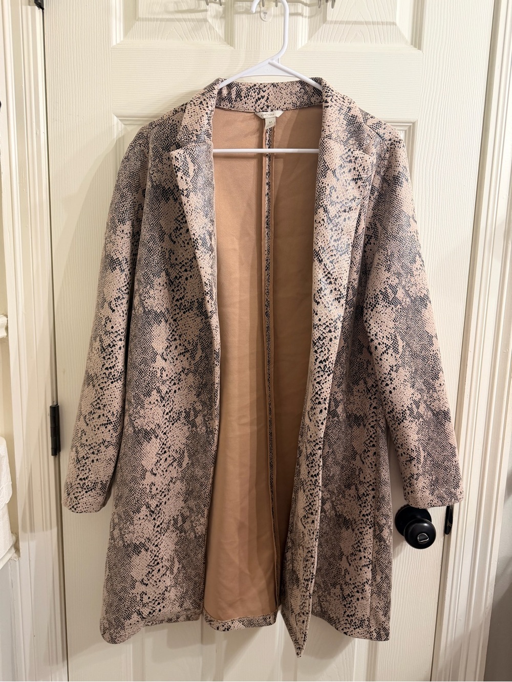 Cato Neutral Snake-Print Trench Coat in Beige and Black